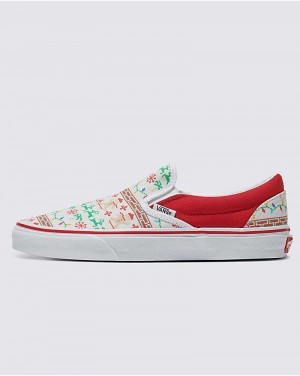 Women's Vans Customs Christmas Sweater Slip-On Shoes White | USA KNJ-863247