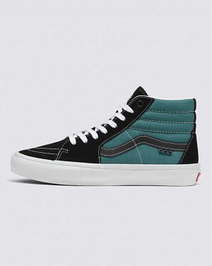 Women's Vans Skate Sk8-Hi Safari Skate Shoes Black Turquoise | USA JYP-537169