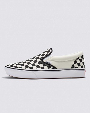 Women's Vans Slip-On ComfyCush Checkerboard Shoes Black White | USA KJQ-201394