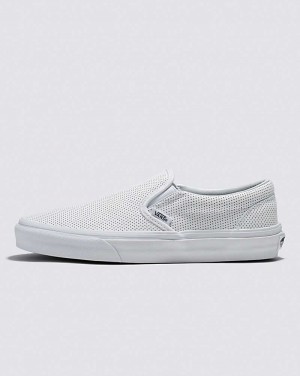 Women's Vans Slip-On Perf Leather Shoes White | USA POR-246097