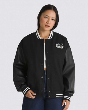 Women's Vans Varsity Club Bomber Jacket Black | USA VOS-186934