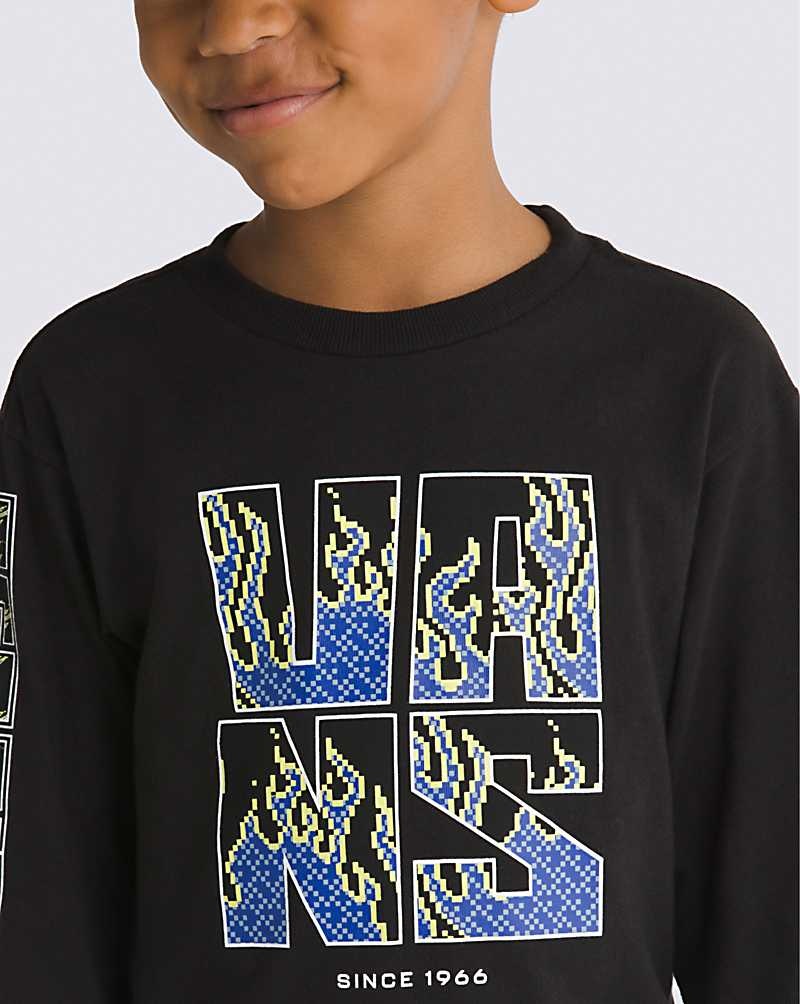 Kids' Vans Little Kids Digi Flames Long Sleeve T-Shirt Black | USA XIC-037529