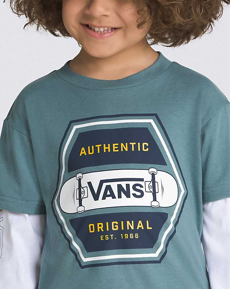 Kids' Vans Little Kids Sk8 Authentic 66 Twofer T-Shirt Blue | USA OHI-852439