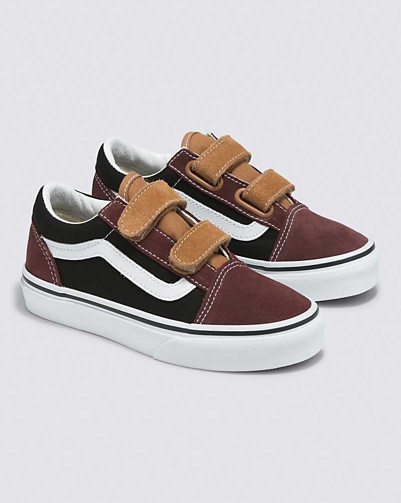 Kids' Vans Old Skool V Color Block Shoes Black Brown | USA OVQ-379042