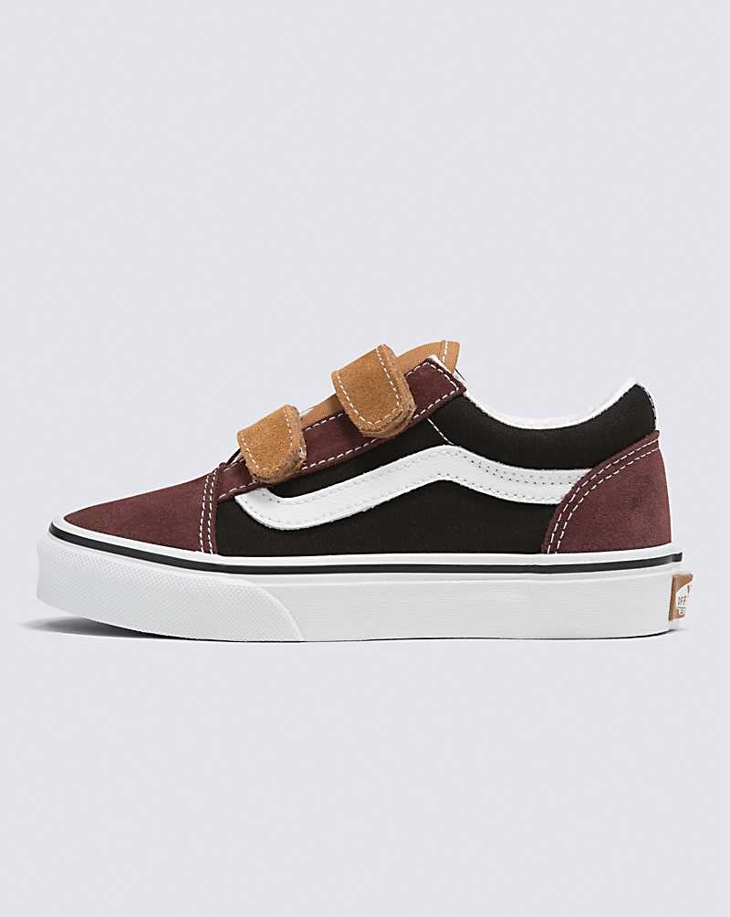 Kids\' Vans Old Skool V Color Block Shoes Black Brown | USA OVQ-379042