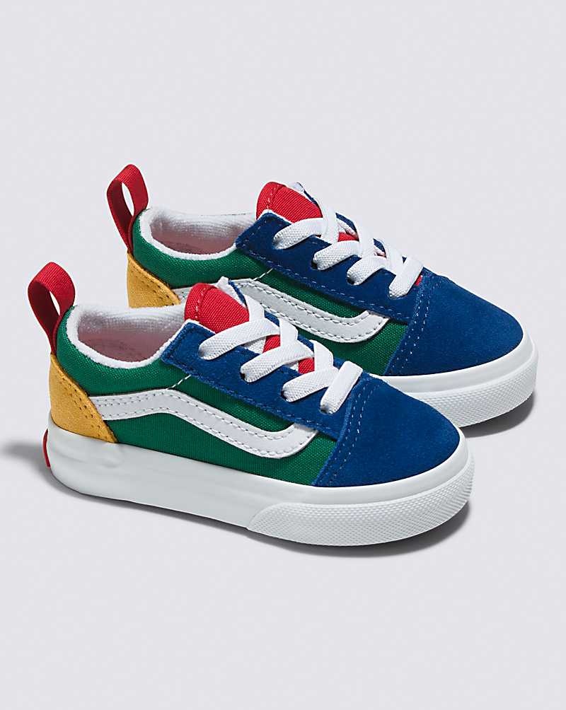 Kids' Vans Toddler Old Skool Elastic Lace Vans Yacht Club Shoes Blue Green Yellow | USA ADJ-173856