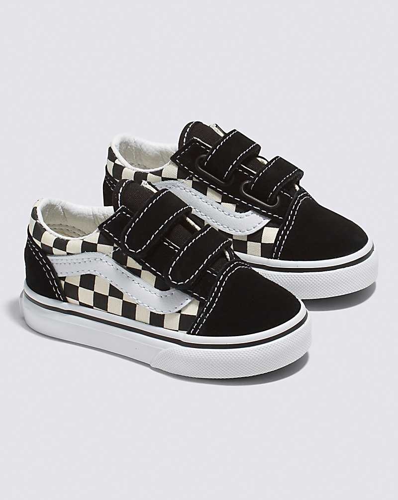 Kids' Vans Toddler Old Skool V Primary Check Shoes Black White | USA NIQ-637124