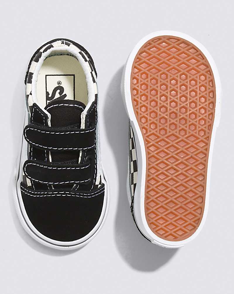 Kids' Vans Toddler Old Skool V Primary Check Shoes Black White | USA NIQ-637124