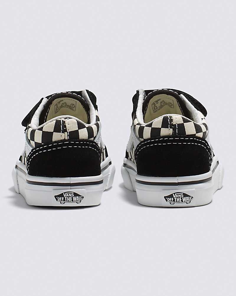 Kids' Vans Toddler Old Skool V Primary Check Shoes Black White | USA NIQ-637124