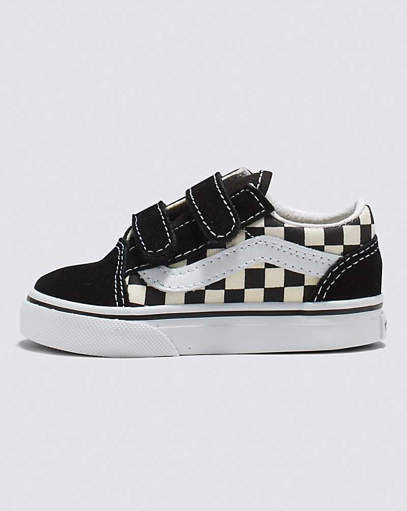 Kids\' Vans Toddler Old Skool V Primary Check Shoes Black White | USA NIQ-637124