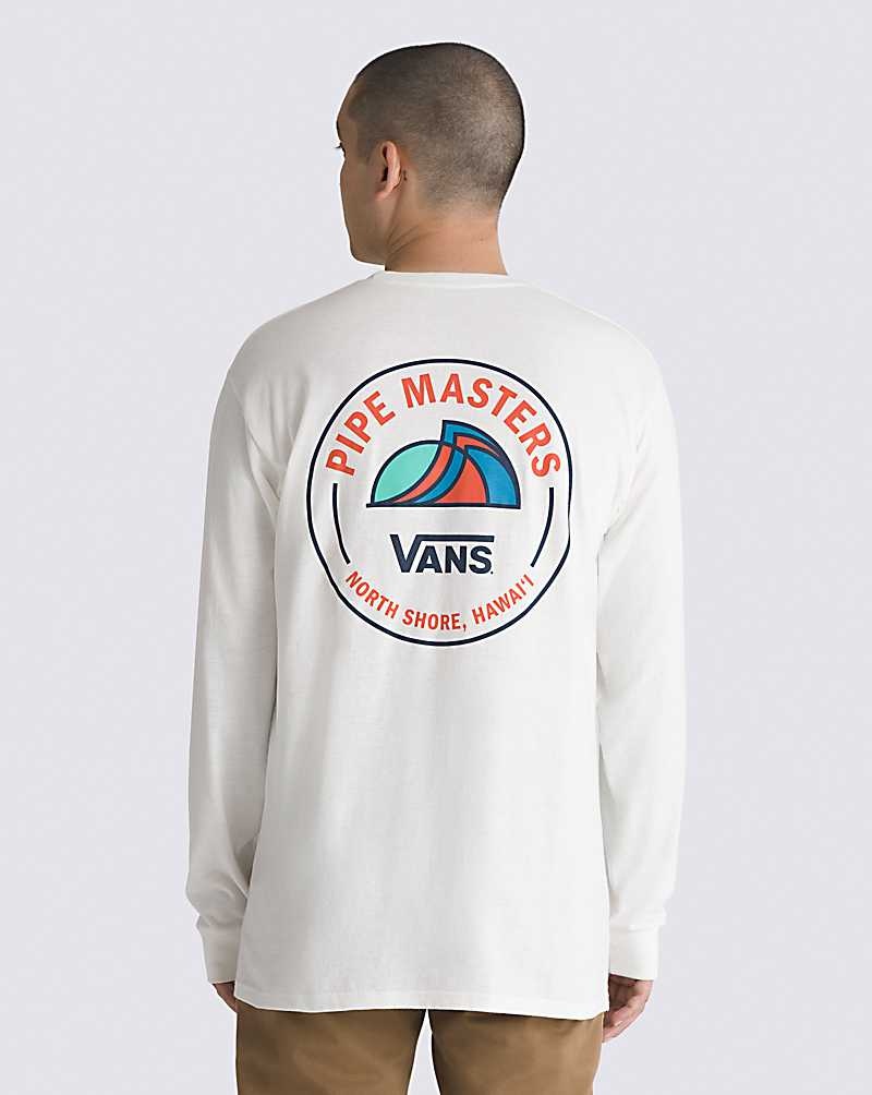 Men\'s Vans 2023 Pipe Masters Lock Up Long Sleeve T-Shirt White | USA URY-124657