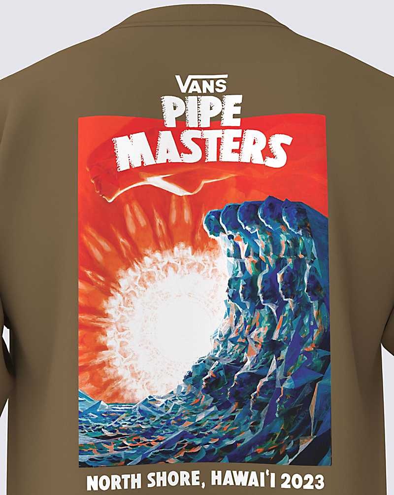 Men's Vans 2023 Pipe Masters Poster Long Sleeve T-Shirt Brown | USA ABX-215948