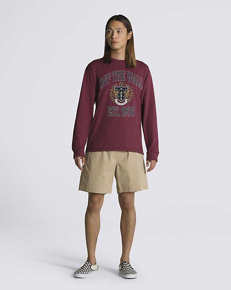 Men's Vans Arches Long Sleeve T-Shirt Burgundy | USA WEH-928531