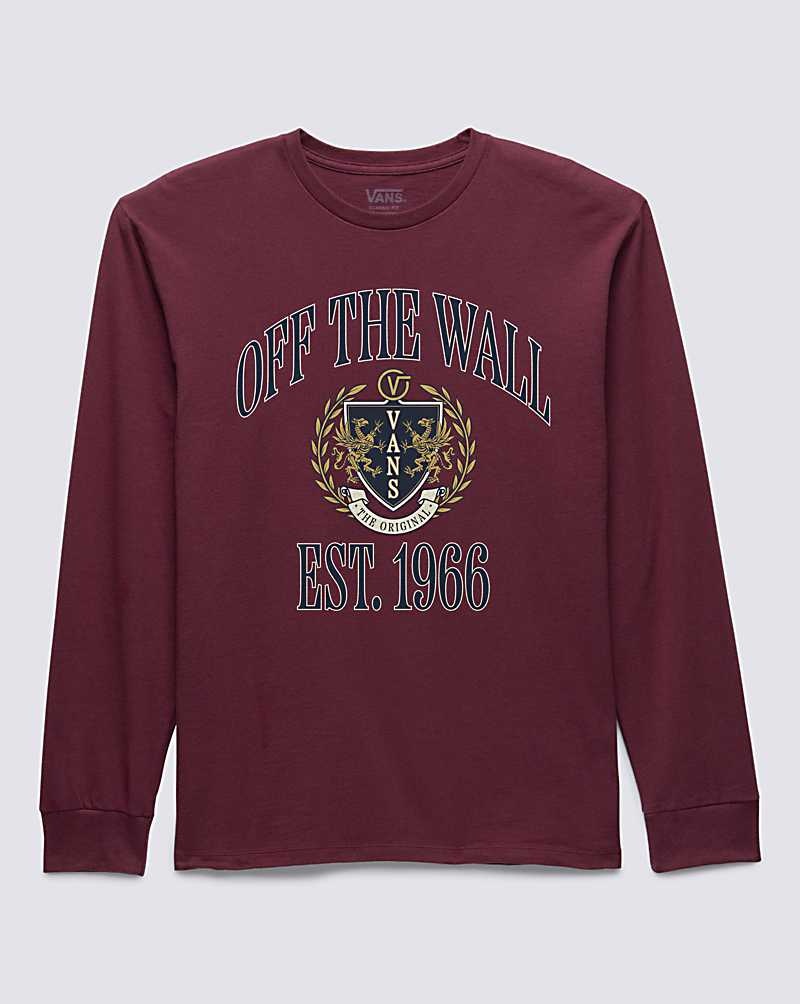 Men's Vans Arches Long Sleeve T-Shirt Burgundy | USA WEH-928531