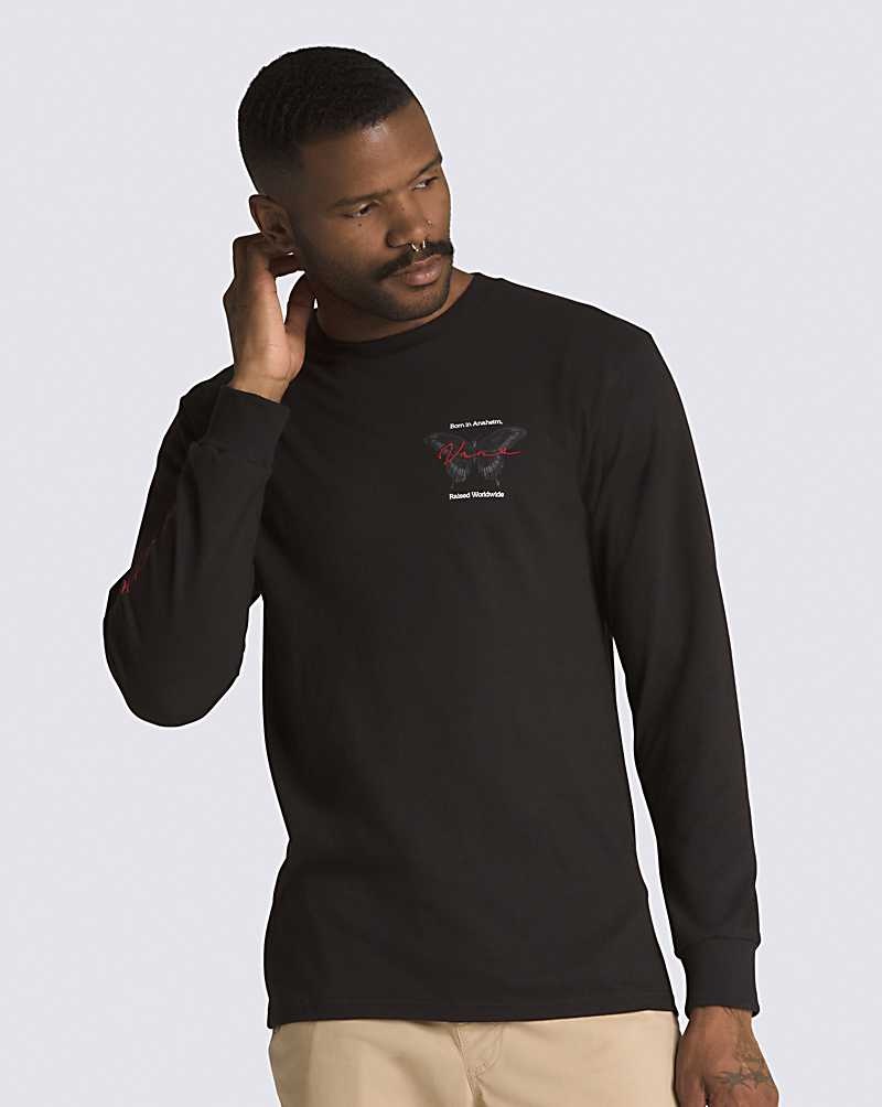 Men's Vans Born Butterfly Long Sleeve T-Shirt Black | USA ABT-560829