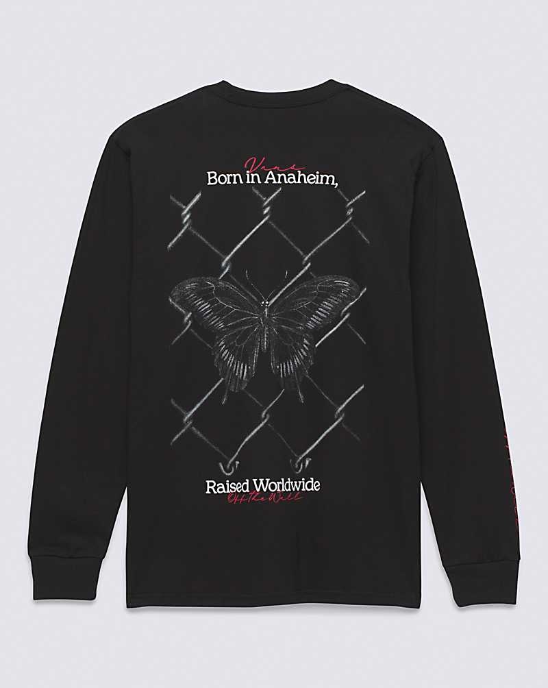 Men's Vans Born Butterfly Long Sleeve T-Shirt Black | USA ABT-560829