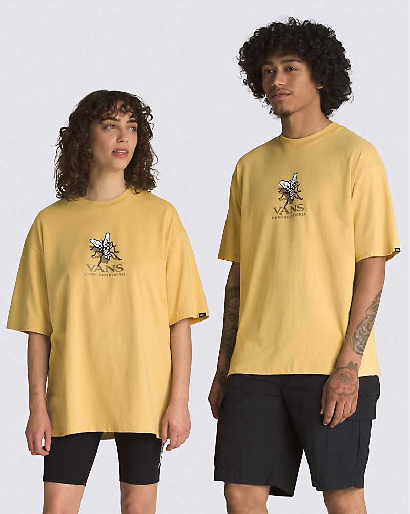 Men's Vans Checker Fly T-Shirt Yellow | USA WVY-827430