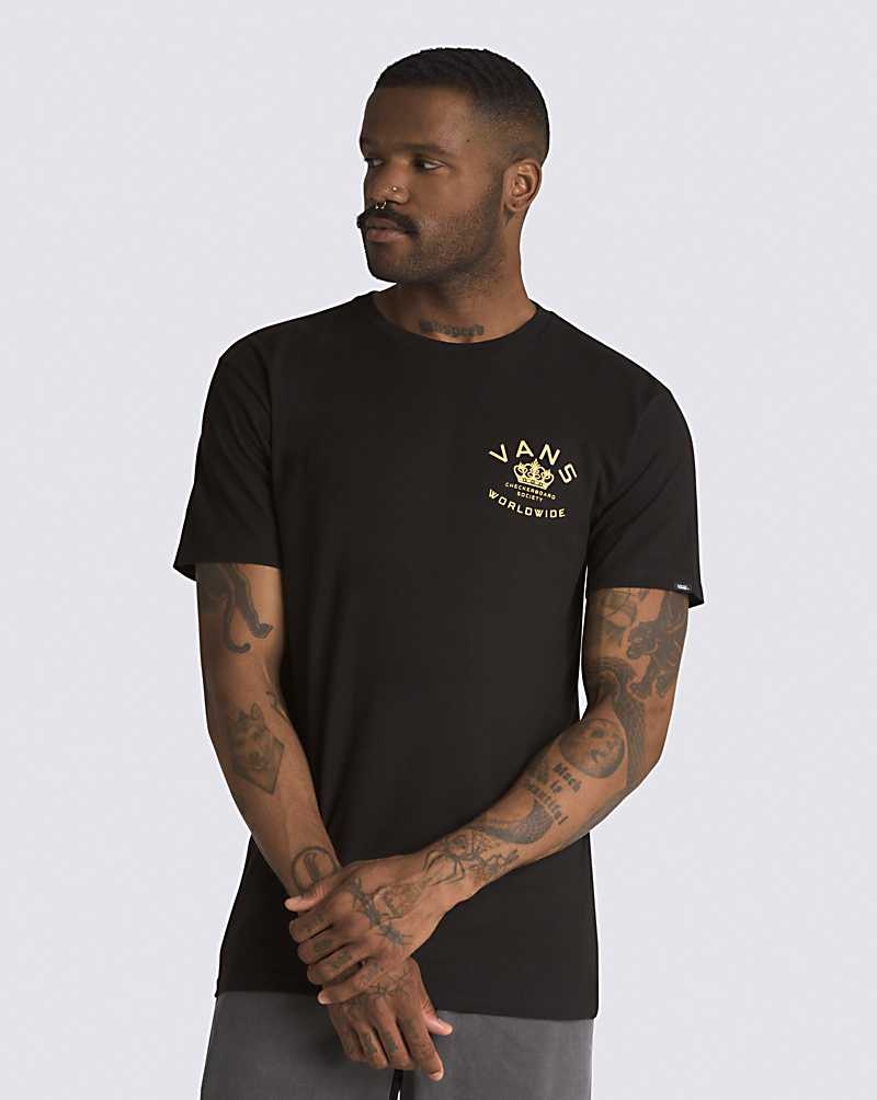 Men's Vans Checkerboard Society T-Shirt Black | USA DLZ-397542