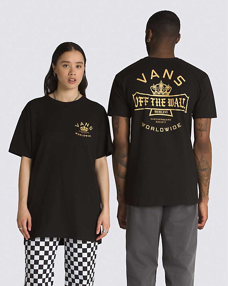 Men's Vans Checkerboard Society T-Shirt Black | USA DLZ-397542