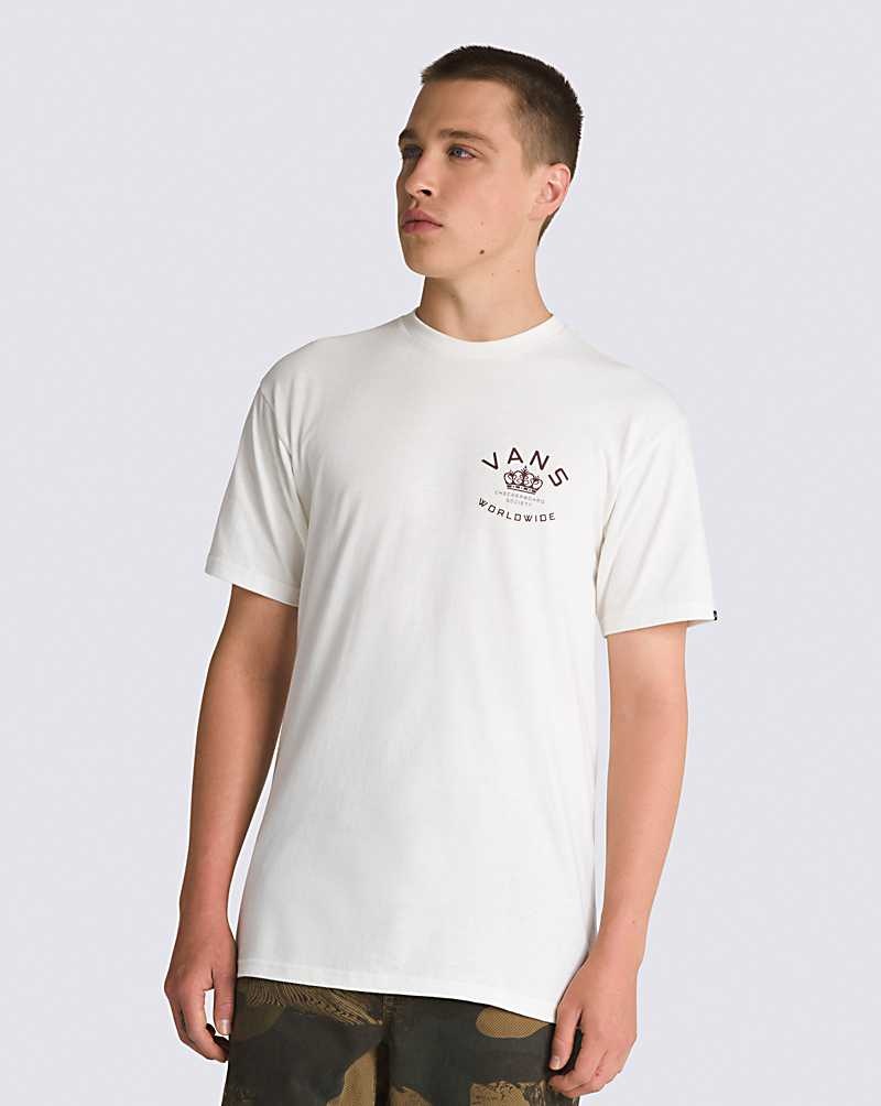 Men's Vans Checkerboard Society T-Shirt White | USA YOA-762038