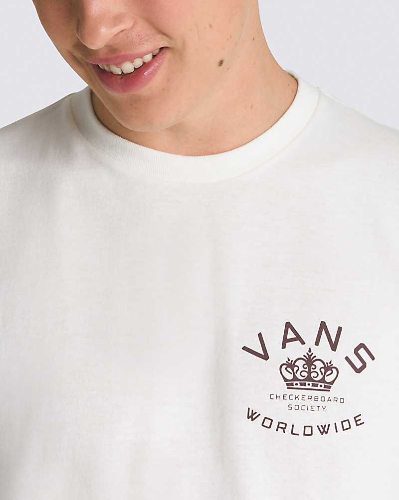 Men's Vans Checkerboard Society T-Shirt White | USA YOA-762038