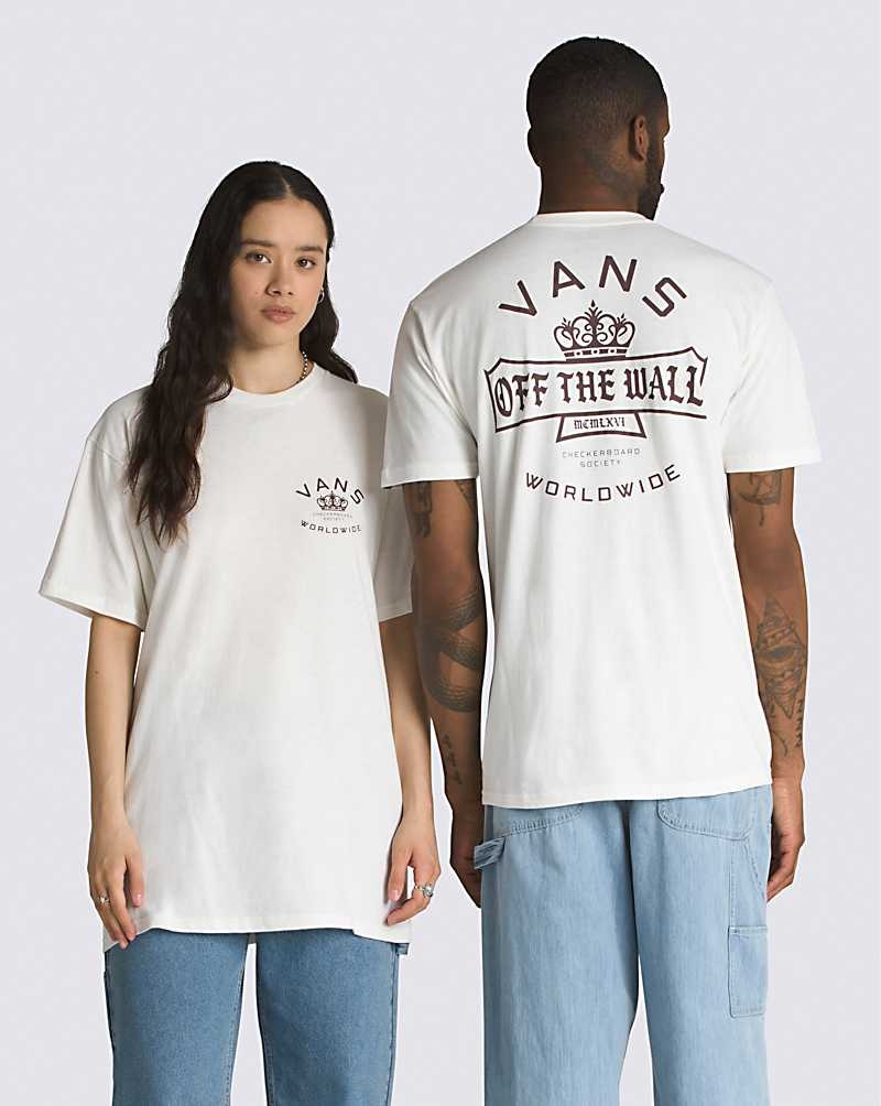 Men's Vans Checkerboard Society T-Shirt White | USA YOA-762038