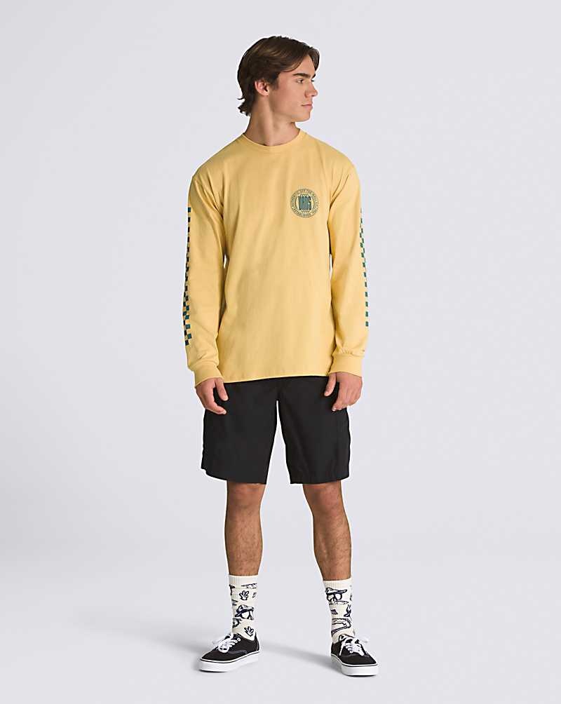 Men's Vans Circle Racer Lockup Long Sleeve T-Shirt Yellow | USA TLK-706135