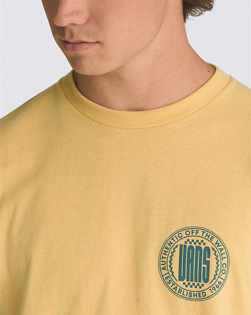 Men's Vans Circle Racer Lockup Long Sleeve T-Shirt Yellow | USA TLK-706135