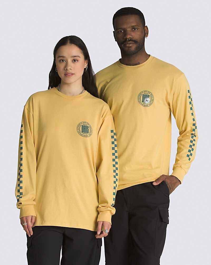 Men's Vans Circle Racer Lockup Long Sleeve T-Shirt Yellow | USA TLK-706135