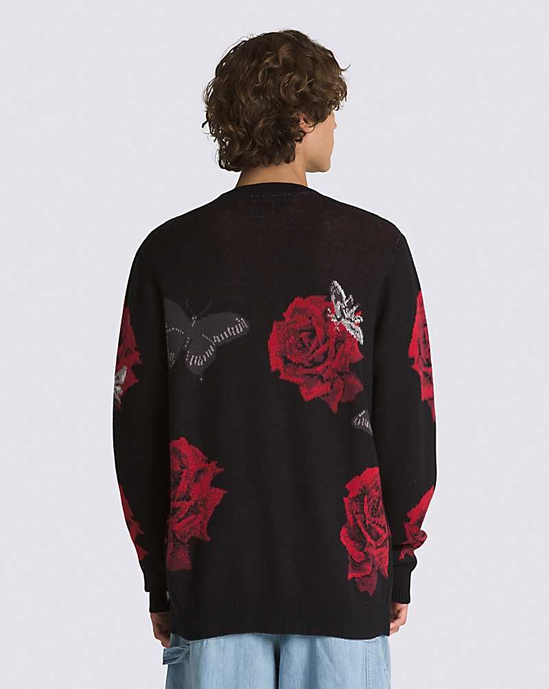 Men's Vans Composite Rose Jacquard Cardigan Sweater Black | USA RKP-163487