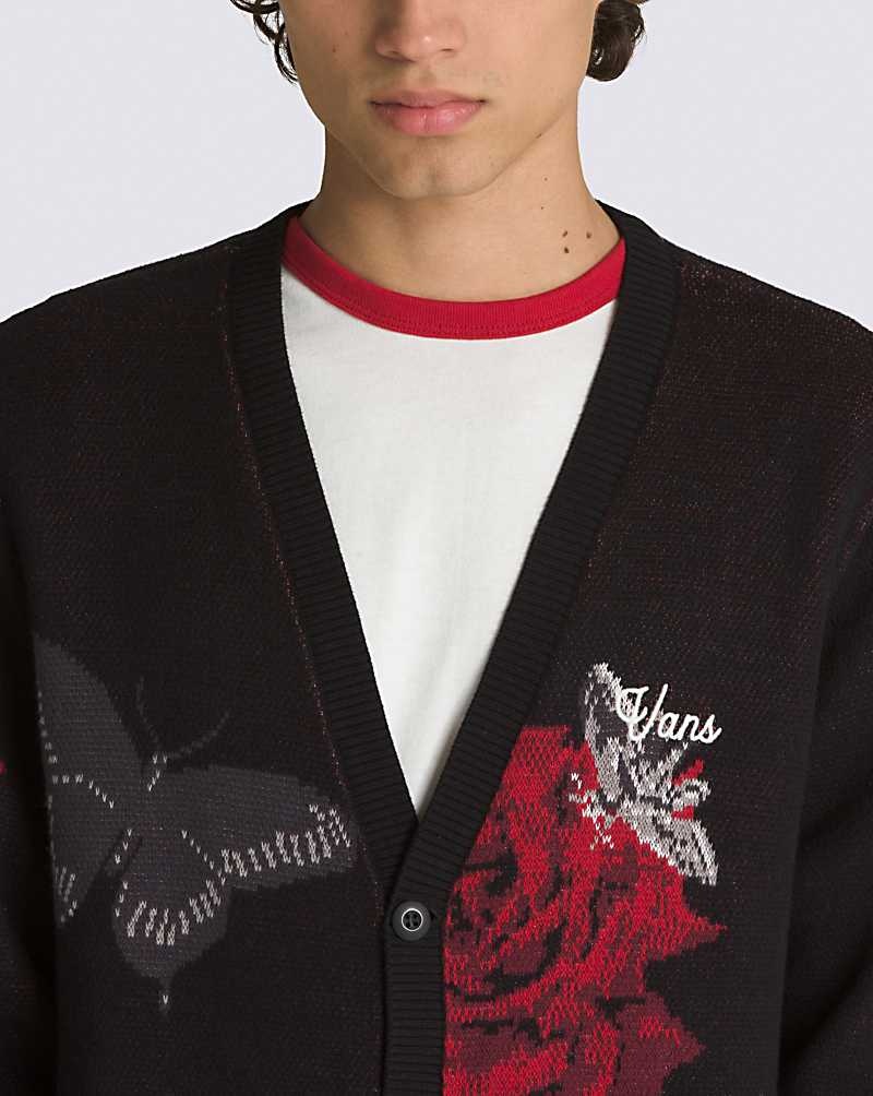 Men's Vans Composite Rose Jacquard Cardigan Sweater Black | USA RKP-163487