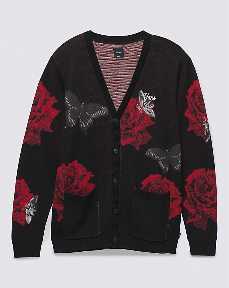 Men's Vans Composite Rose Jacquard Cardigan Sweater Black | USA RKP-163487