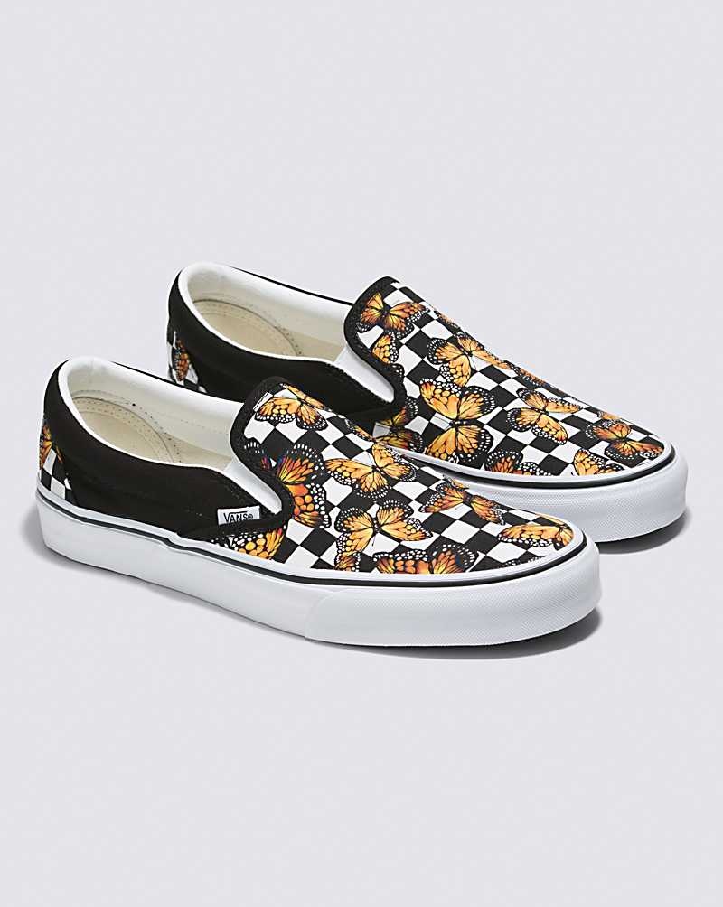 Men's Vans Customs Butterfly Checkerboard Slip-On Shoes Multicolor | USA KOW-457293