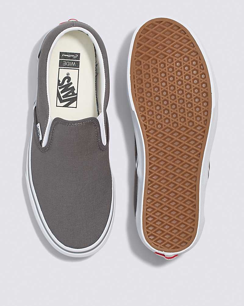 Men's Vans Customs Charcoal Slip-On Wide Shoes Grey | USA GVF-829647