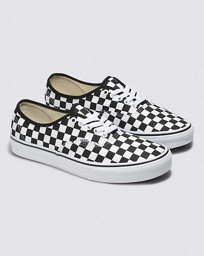 Men's Vans Customs Checkerboard Authentic Wide Shoes Black White | USA PQF-210786