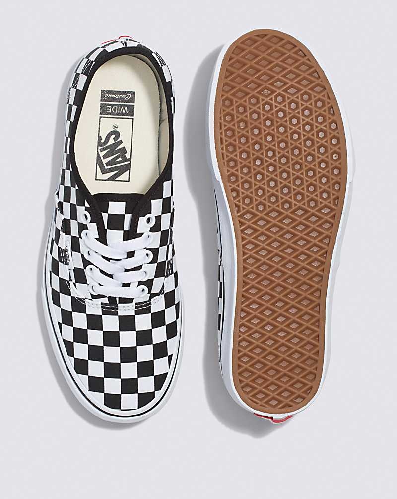 Men's Vans Customs Checkerboard Authentic Wide Shoes Black White | USA PQF-210786