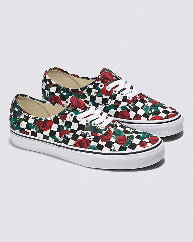 Men's Vans Customs Checkerboard Roses Authentic Shoes Multicolor | USA ANC-318649