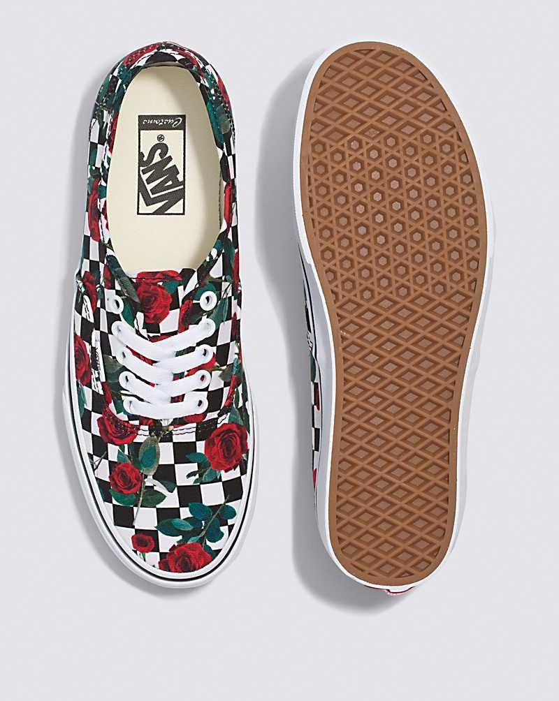 Men's Vans Customs Checkerboard Roses Authentic Shoes Multicolor | USA ANC-318649