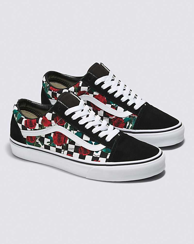 Men's Vans Customs Checkerboard Roses Old Skool Shoes Multicolor | USA SXF-469325