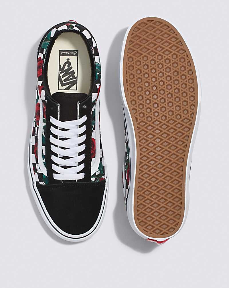 Men's Vans Customs Checkerboard Roses Old Skool Shoes Multicolor | USA SXF-469325