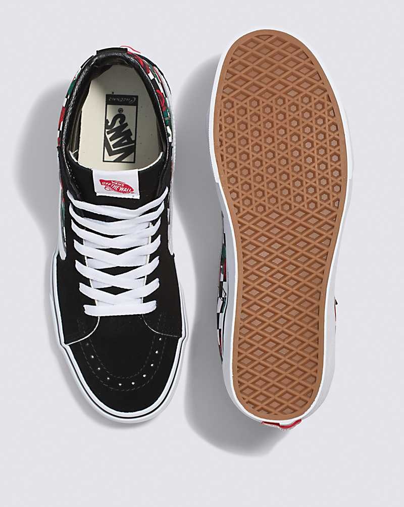 Men's Vans Customs Checkerboard Roses Sk8-Hi Shoes Multicolor | USA VSZ-182493