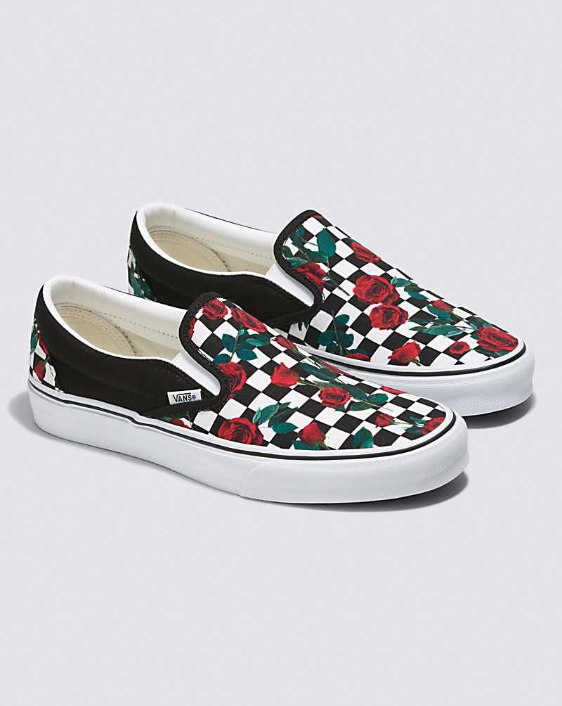 Men's Vans Customs Checkerboard Roses Slip-On Shoes Multicolor | USA BES-602317