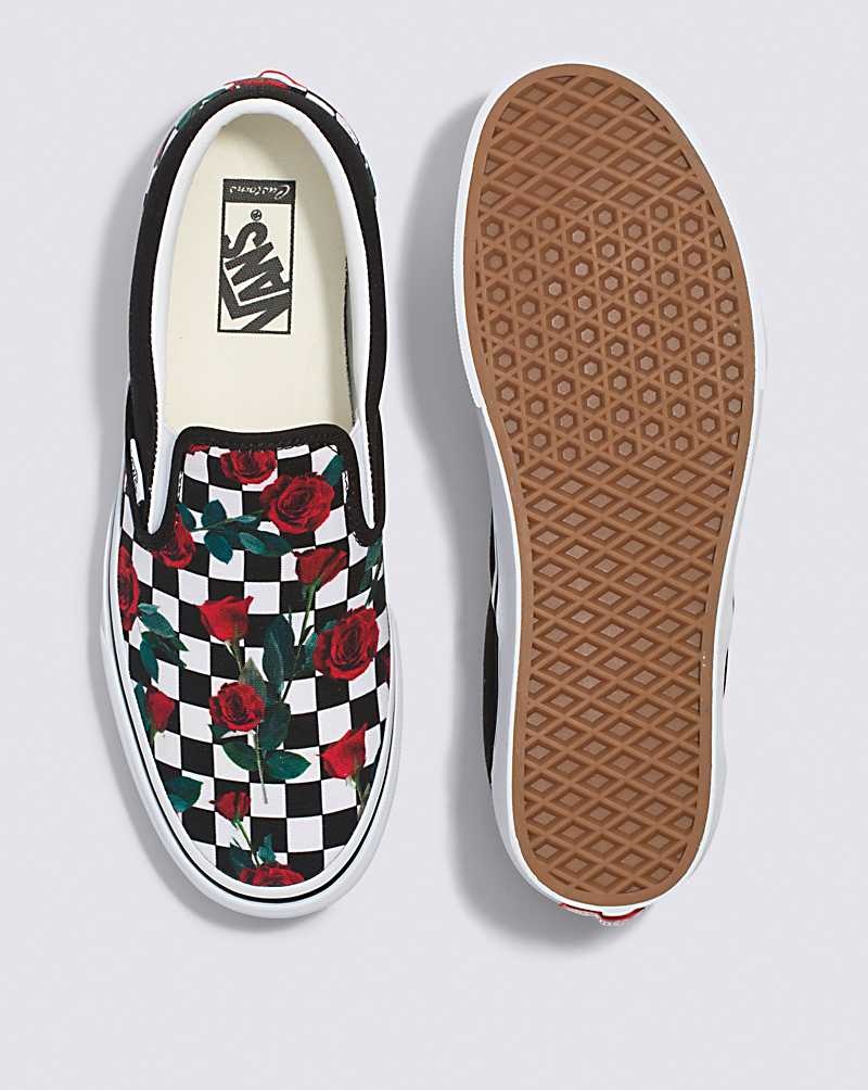 Men's Vans Customs Checkerboard Roses Slip-On Shoes Multicolor | USA BES-602317