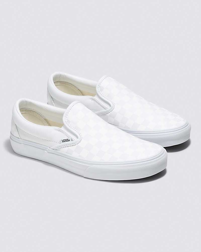 Men's Vans Customs Checkerboard Slip-On Wide Shoes White | USA MHB-725681