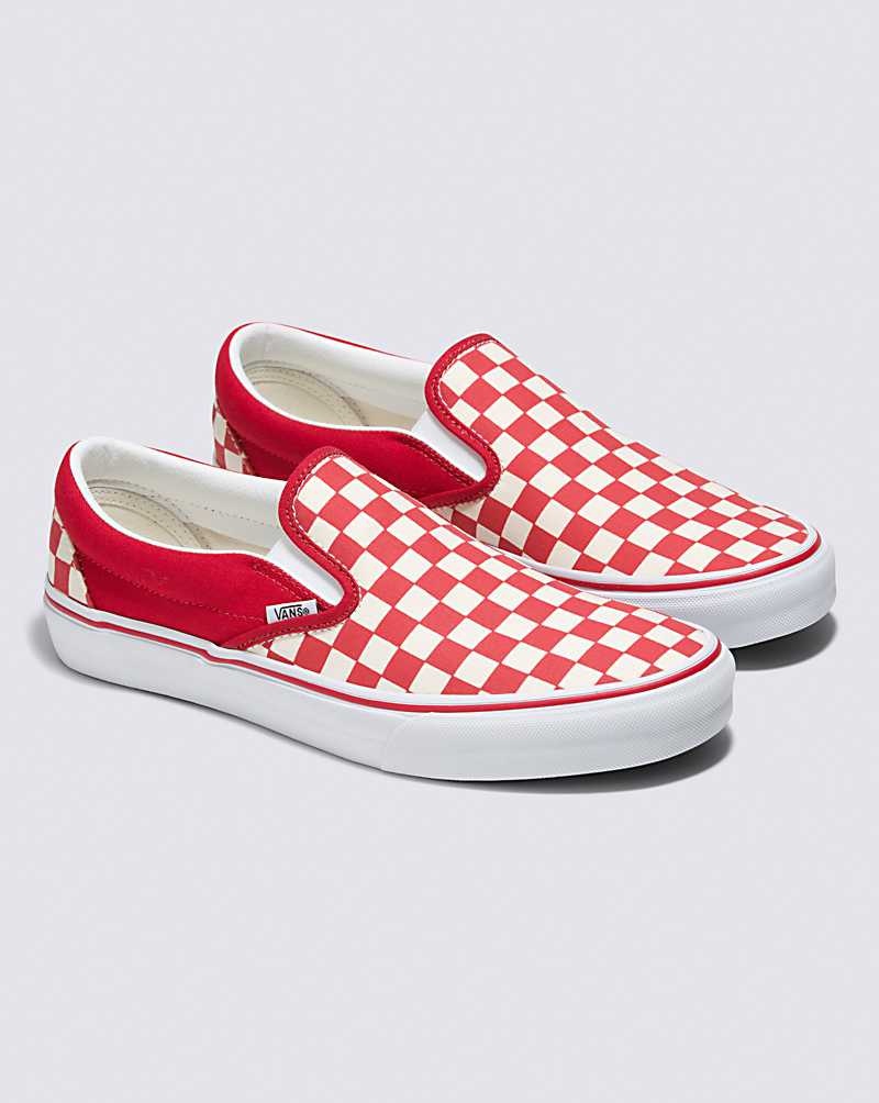 Men's Vans Customs Checkerboard Slip-On Wide Shoes Red White | USA AZW-764293