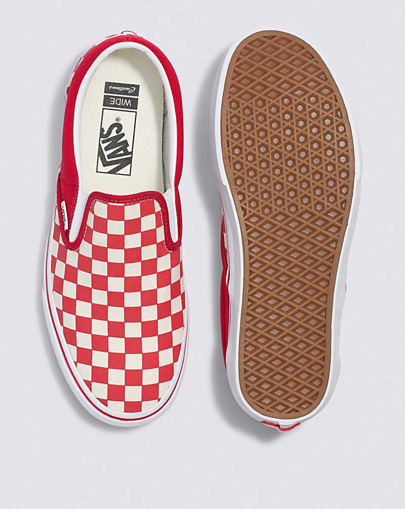 Men's Vans Customs Checkerboard Slip-On Wide Shoes Red White | USA AZW-764293