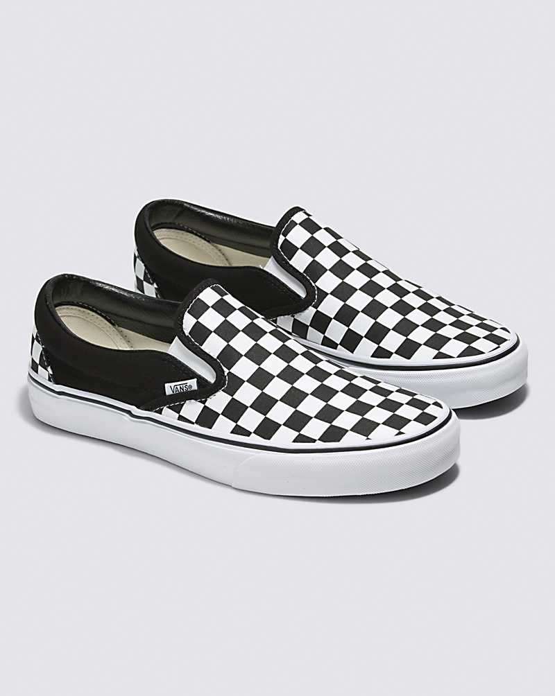 Men's Vans Customs Checkerboard Slip-On Wide Shoes Black White | USA XKW-456729