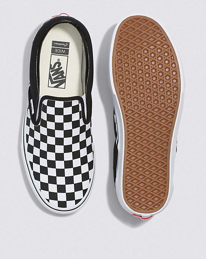 Men's Vans Customs Checkerboard Slip-On Wide Shoes Black White | USA XKW-456729