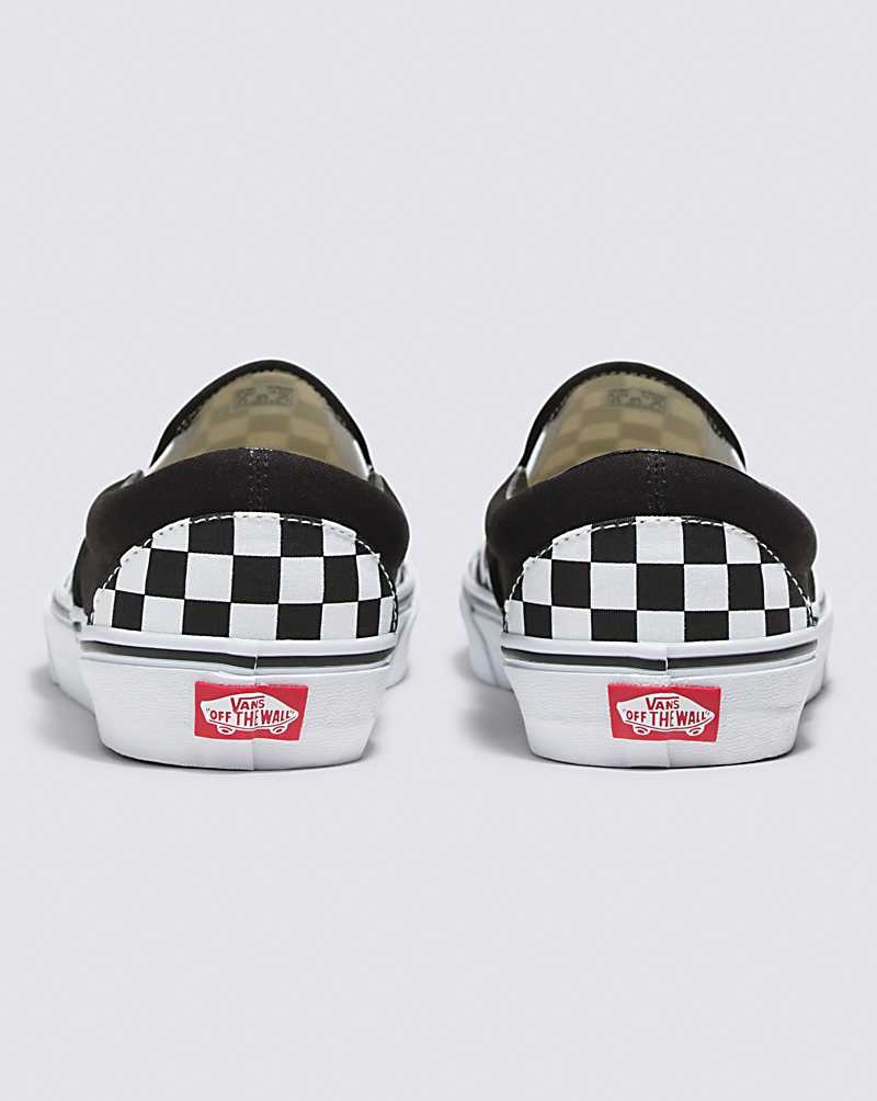 Men's Vans Customs Checkerboard Slip-On Wide Shoes Black White | USA XKW-456729