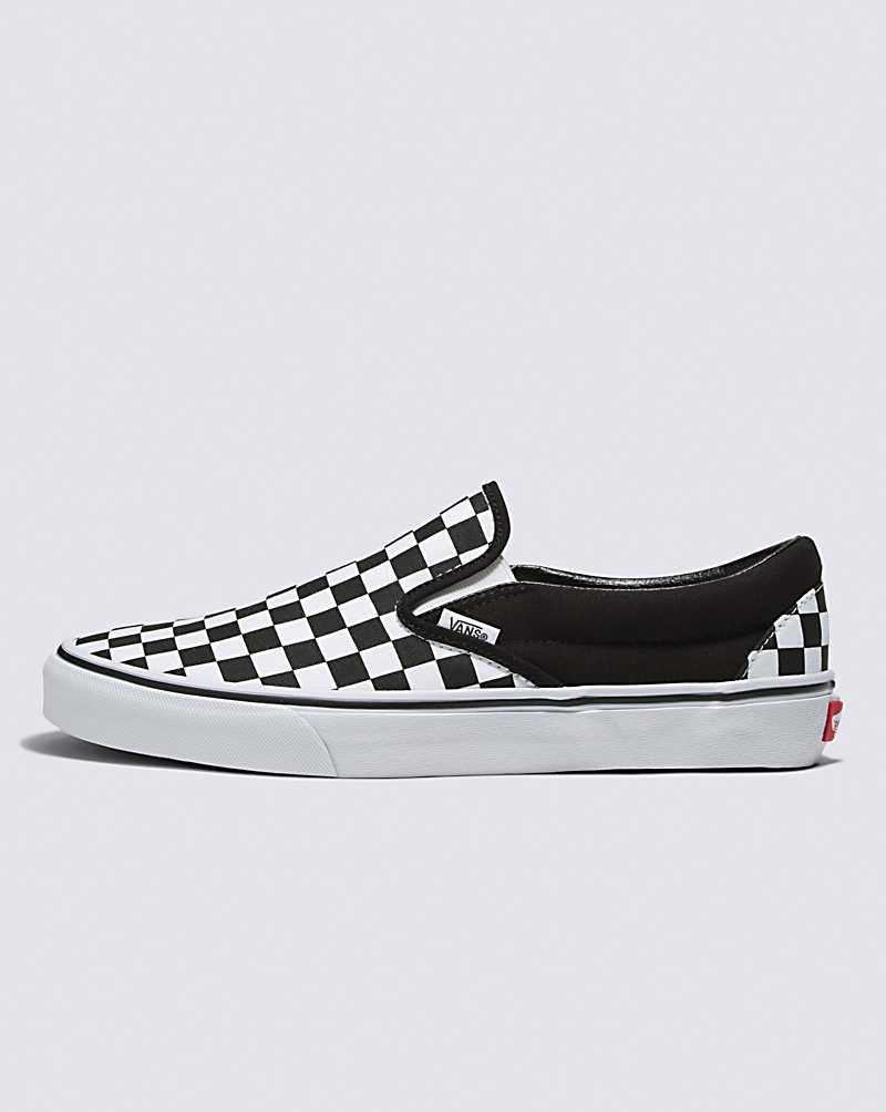 Men\'s Vans Customs Checkerboard Slip-On Wide Shoes Black White | USA XKW-456729